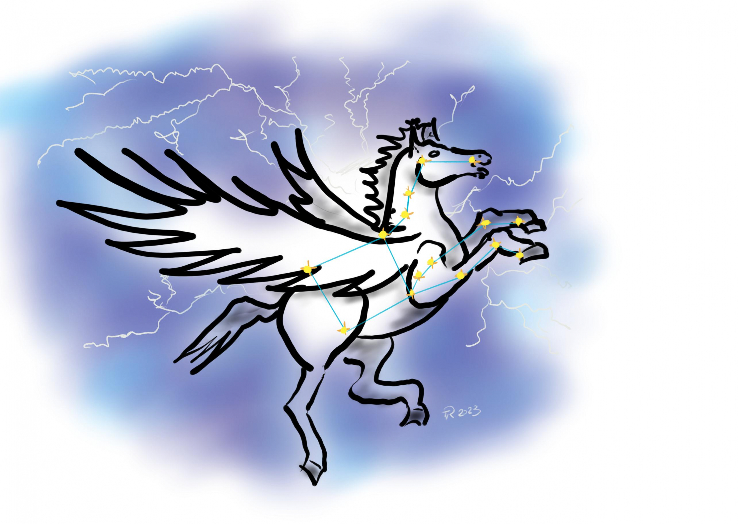 geflügeltes Pferd mit Blitzen